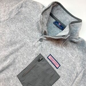 Vineyard Vines Fleece Pullover Men's Medium Gray Snap Quarter Button Shep‎ Shirt